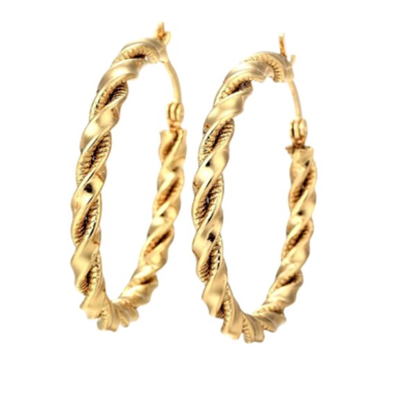 1 1/4 Inch 35mm Hoop Gold Tone Pierced Post Earrings - Picture 2 of 5